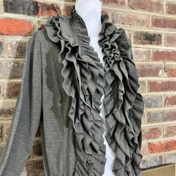 CATO - Women's Gray Ruffled Open-Front Cardigan ... - Picture 3 of 13
